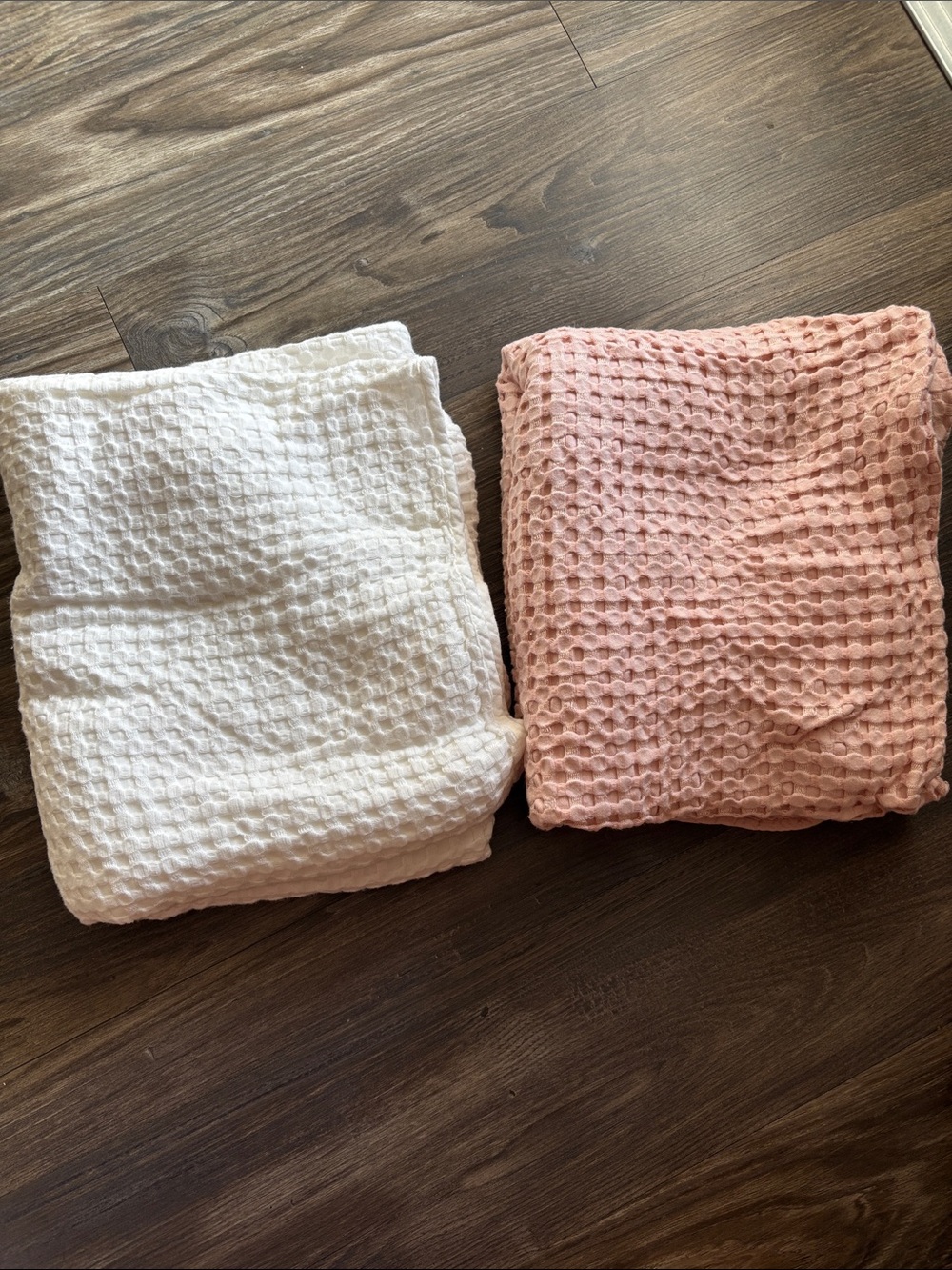 Konssy Waffle Baby Blankets - White & Blush